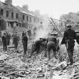 Buxton & Underwood Street, E1. Flying bomb incident in Southern England showing