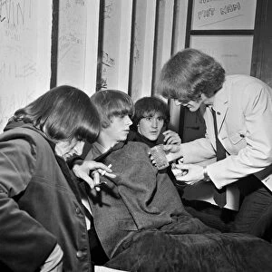 The Byrds backstage after performing at The Imperial Ballroom, Nelson, Lancs