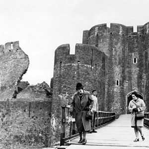 Caerphilly Castle, a medieval fortification in Caerphilly in South Wales. 21st May 1968