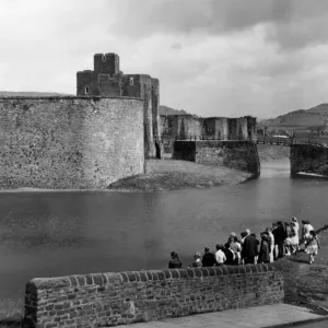 Caerphilly Castle, a medieval fortification in Caerphilly in South Wales. 21st June 1962