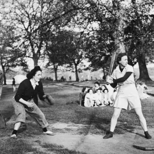 Print of Canadians playing baseball in Hyde Park during WWII, May 1944