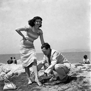 Cannes Film Festival 1953. Actress Elsy Albiin seen here on the beach at Cannes