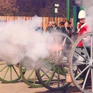 A cannon is fired at the official unveiling of a fountain at Beamish Museum