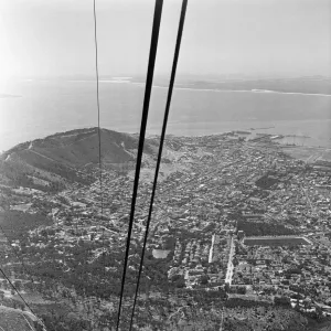Cape Town seen from the cable car that takes tourists to the summit of Table Mountain
