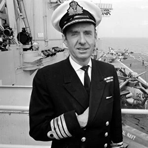 Captain of HMS Ark Royal Captain Lygo on top of the bridge of the aircraft carrier after