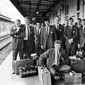 Cardiff City players pictured at Cardiff General Railway Station as they left for their