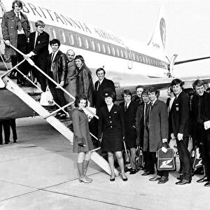 The Cardiff City team photographed boarding their plane at Rhoose Airport which was to