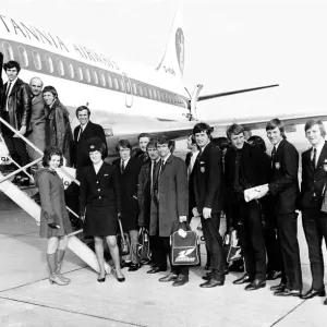 The Cardiff City team photographed boarding their plane at Rhoose Airport which was to The Cardiff City team photographed boarding their plane at Rhoose Airport which was to