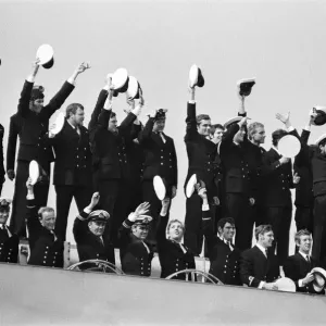 The carrier HMS Invincible sailed home from the Falklands to a tumultuous welcome