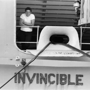 The carrier HMS Invincible sailed home from the Falklands to a tumultuous welcome