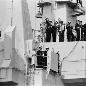 The carrier HMS Invincible sailed home from the Falklands to a tumultuous welcome