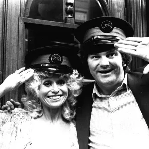 Carry-on actress Barbara Windsor with local comedian Spike Rawlings outside the Threatre