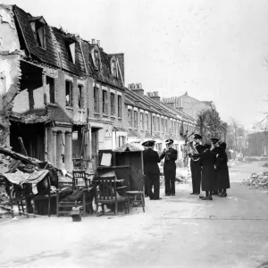 They carry on each Sunday at their usual corner although now the scene of ruin They carry on each Sunday at their usual corner although now the scene of ruin
