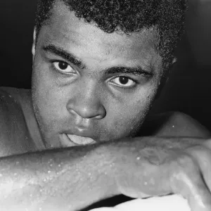 Black and white print of Cassius Clay in training