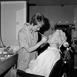 The cast of Coronation Street on set. Doris Speed in makeup. 16th April 1968