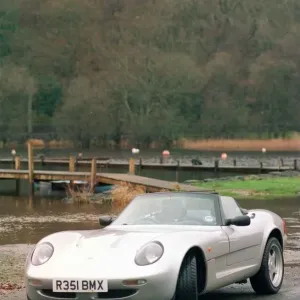 Caterham 21 sports car November 1997 beside jetty