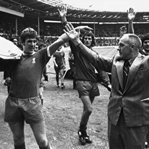 Celebrations for Liverpool led by manager Bill Shankly and captain Emlyn Hughes as
