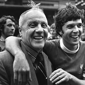 Celebrations for Liverpool led by manager Bill Shankly and Peter Cormack as Liverpool win