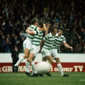 Celtic players celebrating Harry Hood goal August 1973