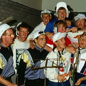 Celtic squad in recording studio making record August 1988