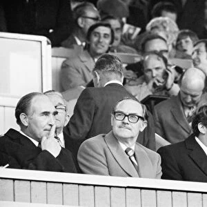 Chairman of Crystal Palace Ray Bloye seated between England manager Alf Ramsey (left