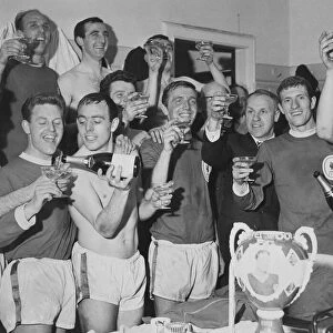 Champagne in the dressing room after Liverpool had clinched the League Championship by