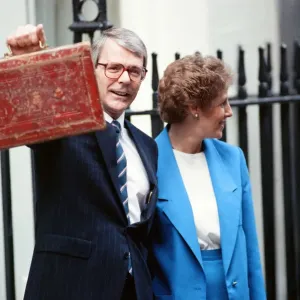 Chancellor of the Exchequer John Major at 11 Downing Street with his wife Norma as he Chancellor of the Exchequer John Major at 11 Downing Street with his wife Norma as he