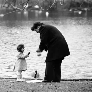 Chancellor of the Exchequer Nigel Lawson enjoys a pre-Budget walk with his family in St