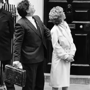 Chancellor of the Exchequer Nigel Lawson and his wife Therese look up at their children Chancellor of the Exchequer Nigel Lawson and his wife Therese look up at their children