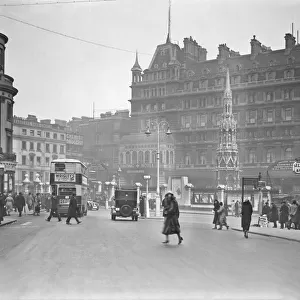 Charing Cross Station in the distance, on The Strand and next to Trafalgar Square