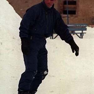 Charles Prince of Wales snowboarding in Klosters