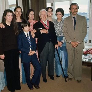 Charlie Chaplin with family and secretary March 1975