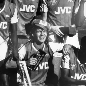 Charlie Nicholas of Arsenal celebrates his double in the Littlewood Charlie Nicholas of Arsenal celebrates his double in the Littlewood