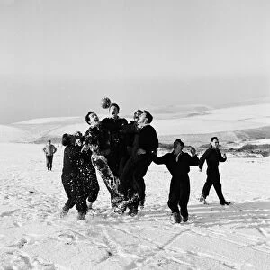Charlton Athletic football team training in the snow at Eastbourne, Kent