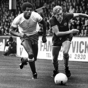 The chase is on, Villas Tony Morley and Blues Howard Gayle give chase at Villa The chase is on, Villas Tony Morley and Blues Howard Gayle give chase at Villa