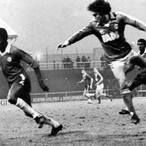 chases the ball during the game v Charlton. Dec 1981 chases the ball during the game v Charlton. Dec 1981