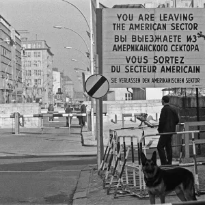Checkpoint Charlie crossing point in the Berlin Wall located at the junction of