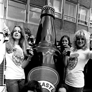 Cheers! Pans People sample a few pints of Newcastle Brown Ale during their Festival