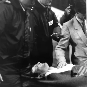 Chelsea v. Queens Park Rangers Chelsea goalkeeper Eddie Niedzwiecki is carried off