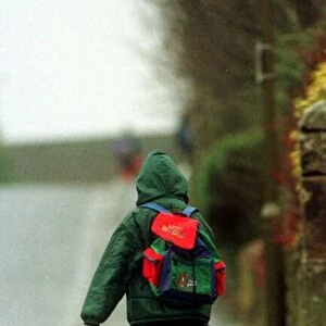Child heads for lessons at Dunblane Primary School in the morning a year after