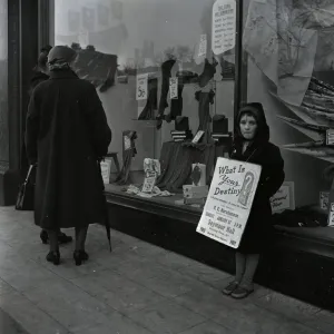 Child outside Seymour Hall, Westminster Print 1951
