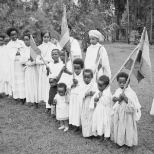 Children of Abbysinia holding flags Circa 1935 Travel Africa