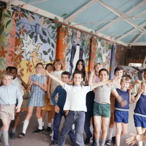 Children of Hargrave Park Junior School playing in their newly decorated playground Children of Hargrave Park Junior School playing in their newly decorated playground