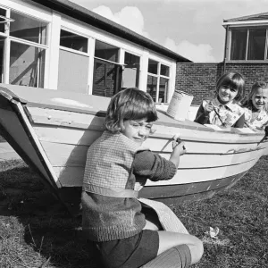 Children paint cobble at Guisborough School in the north-east of England