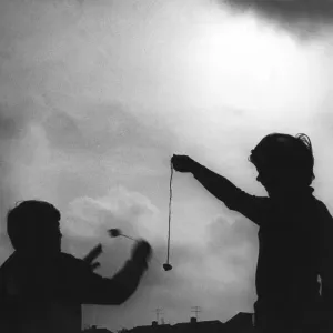 Children playing conkers, Cambridge, 1976