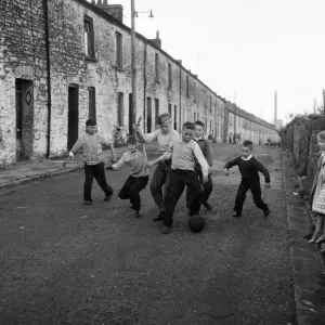 Children Playing Football in the Road, Ebbw Vale Print 1960