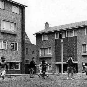 Print of Children Playing in Hodges Square, Cardiff