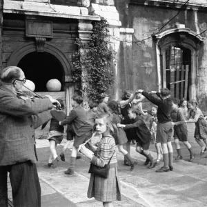 Children Playing Oranges and Lemons Print, St Clement Danes London 1946 Children Playing Oranges and Lemons Print, St Clement Danes London 1946
