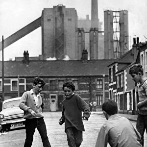 Children playing in Splott, under the shadow of the steelworks. 18th September 1969