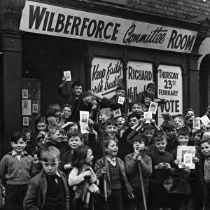 Children at R. O. Wilberforce (Conservative) campaign headquarters in Hull during
